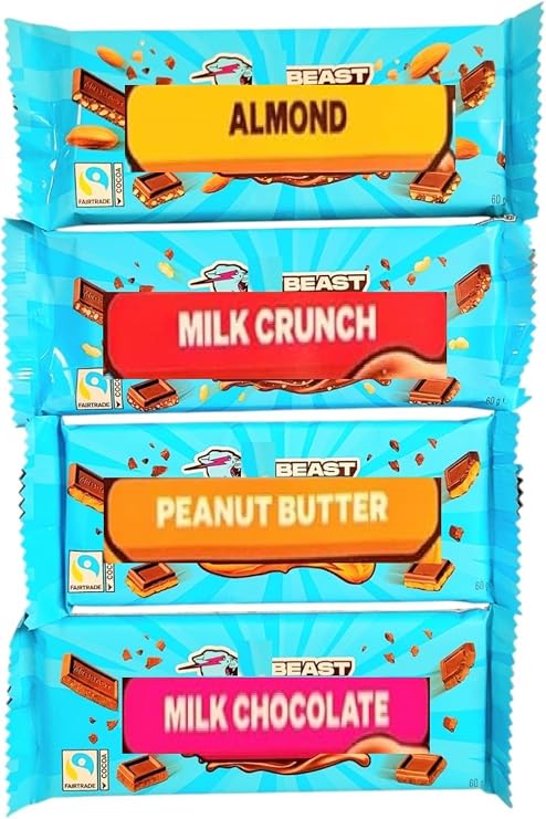 Beast Chocolate Bars | 4 bars | Milk, Peanut Butter, Crunch, Almond | BY INTERGALACTIC SWEETS