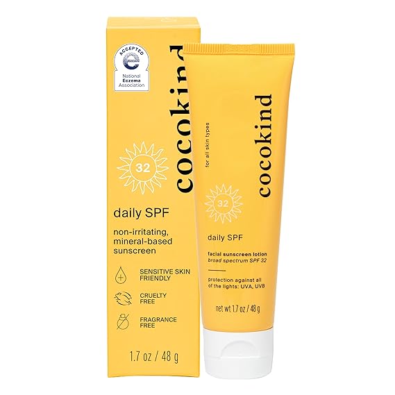 Cocokind Daily SPF Mineral Face Sunscreen, 1.7 Fl Oz | Facial Sunscreen with Zinc Oxide, SPF 32, Reef Safe, Unscented, All Skin Types, Non-Toxic, Cruelty Free
