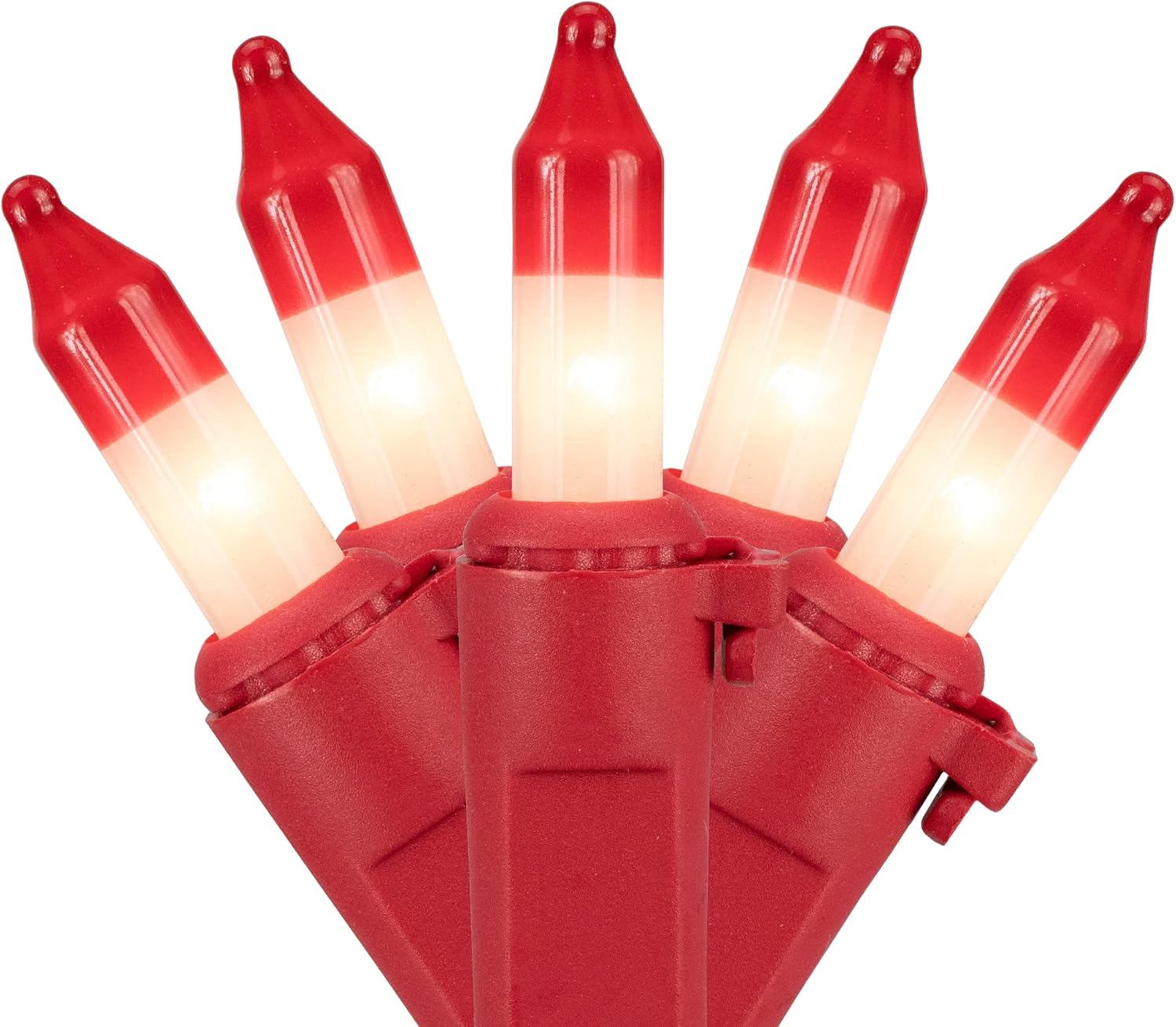 Peppermint Mini Christmas Light Set - White with Red Tip - 10 Red Wire - 50ct