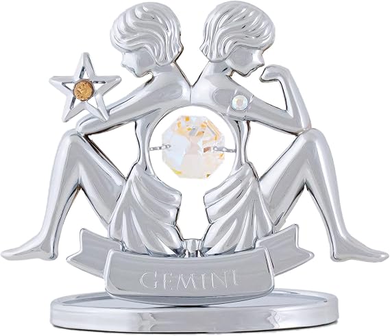 Chrome Plated Zodiac (Gemini) on Stand with Mascot Crystal