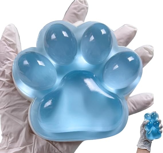 Fufu Big Cat Paw Squishy Toy 5 Inch Sticky Cat Paw Print Squishies Large Transparent Pinch Family Tuba Squishy Clear Jelly Blue Giant Squeeze Toy for Adults Stress Relief (TOUMING--Blue)
