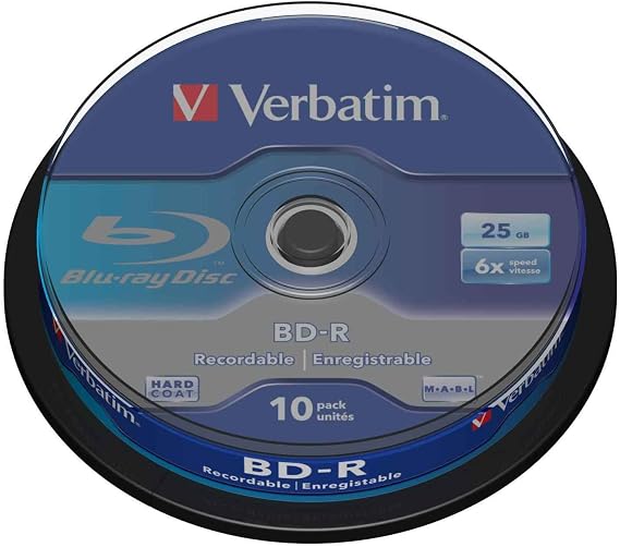 Verbatim BD-R Single Layer - Blu-ray Disc 25 GB, 6x Burning Speed, Scratch Protection, 10-Pack Spindle, blue/white, 43742