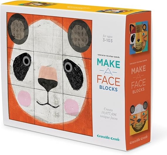 Crocodile Creek Make-A-Face Blocks Animal Mix & Match Block Stacking Set, 2.5"