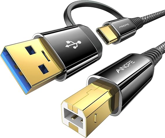 AINOPE Printer Cable 6.6 Feet Black, Printer USB Cable USB A&USB C to USB-B 2.0 for MacBook Pro, USB C MIDI Cable New-Nylon Braided Never Rupture for Yamaha Casio Digital Piano MIDI Controller