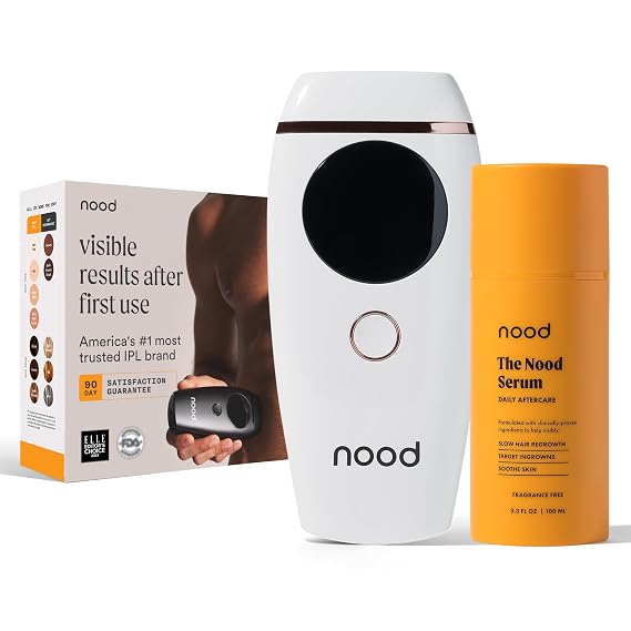 NEW NoodTM Flasher 2.0 + Serum IPL Laser Hair Removal Device for Women & Men with After Shave to Treat & Prevent Ingrown Hairs, Bumps Slowing Hair Regrowth Pain-Free IPL Hair Removal Gloss White