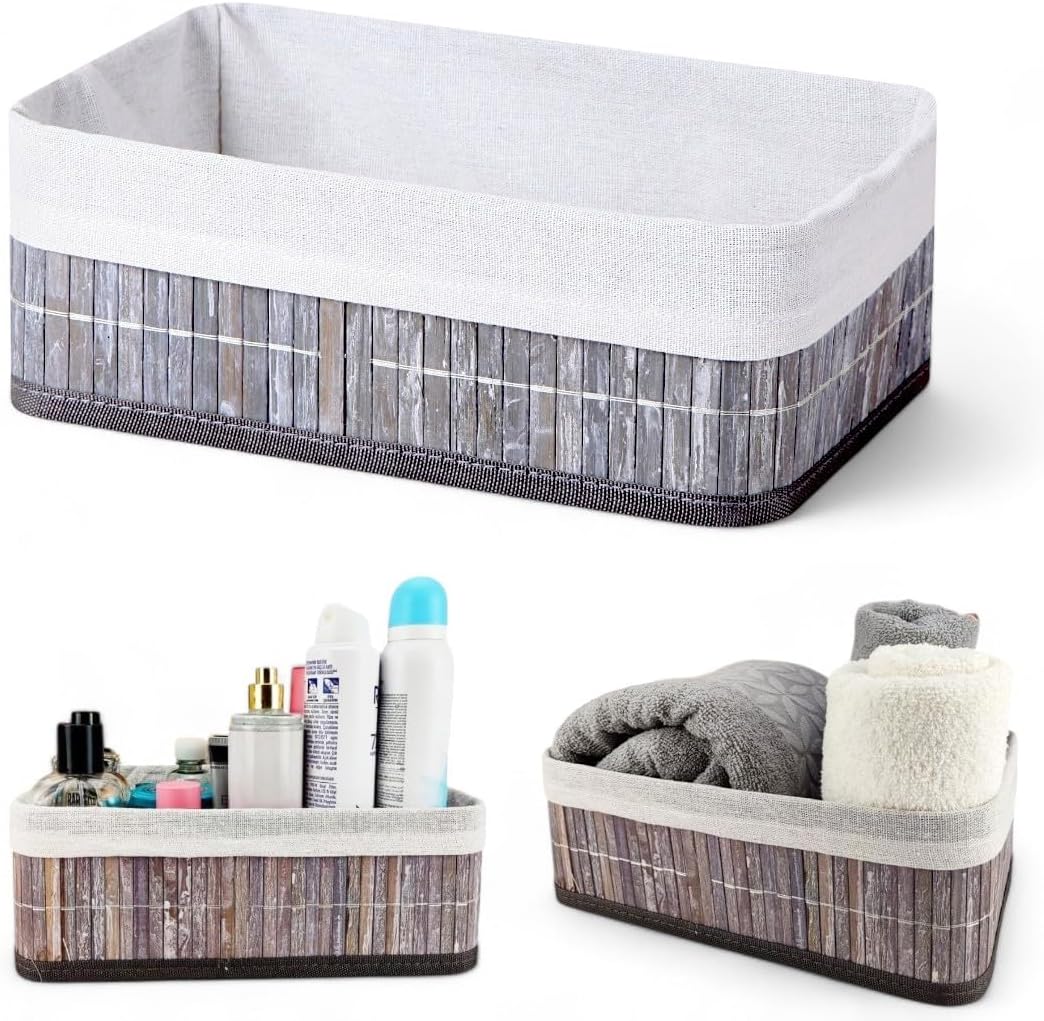 Deconox Bamboo Multi-Purpose Storage Box Organizer Medium Size Organizer, Decorative Bamboo Organizer GRAY 29x19x10cm