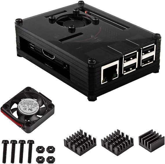 Smraza Raspberry Pi 3 B+ Case with Fan and Aluminum Heatsinks for Pi 3 Model b+, 3b Plus, 3 Model B 2B (Fit for Pi 3B+)