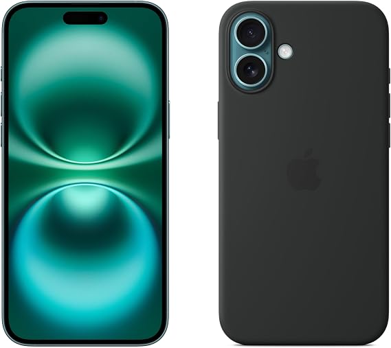 Apple iPhone 16 Plus 128GB: 5G Mobile phone with Apple Intelligence - Teal + Silicone Case with MagSafe - Black