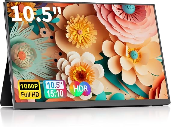 10.5" Portable Monitor 60HZ 1920x1200 FHD IPS with USB-C Mini HDMI | Full-function USB-C one-cable video & power HDMI port, for laptops, phones, PS5, Switch, Xbox without extra adapters
