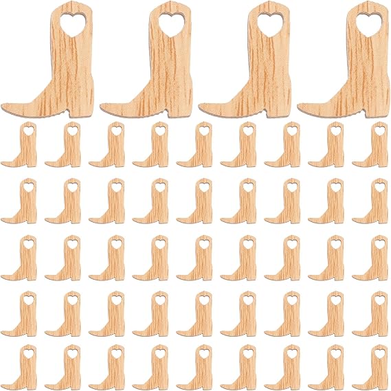 50pcs Miniature Wooden Boots Ornaments for DIY Crafts and Wedding Decorations, Lightweight Creative Hanging Cowboy Boot Embellishments Suitable for Handicraft Projects