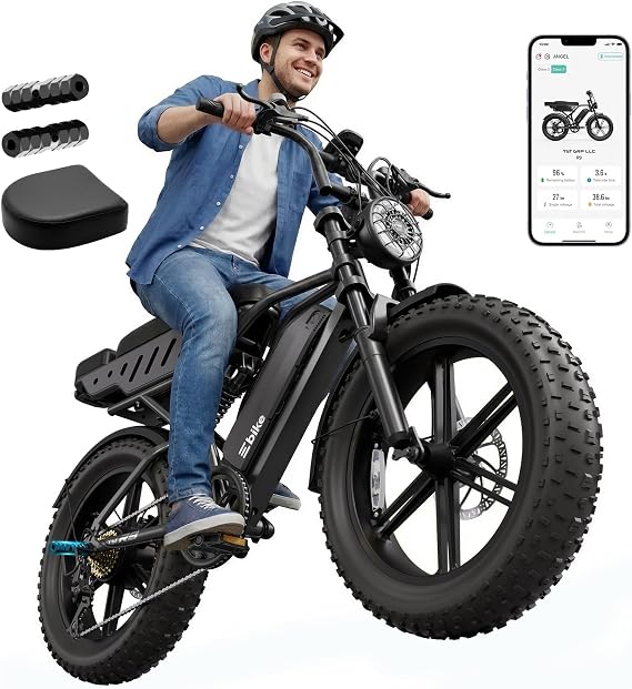 Electric Bike for Adults,48V15Ah Removable Battery Retro Ebike,Suspension | Peak 1500W Motor,20"x4" Fat Tires,Range 65/120Miles,7-Speed,APP Control, Off-Road E Bike for City Commuting