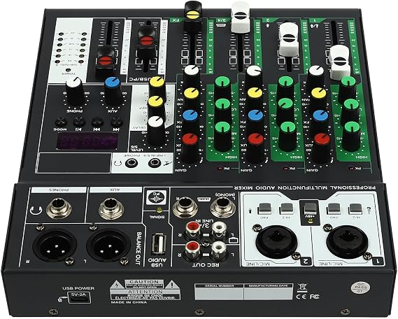 Mixer Audio 4 Channel DJ Audio Mixer 4-Channel DJ Mixer Bluetooth Mixer Portable Music Effects Sound Card Protable Mixing Console