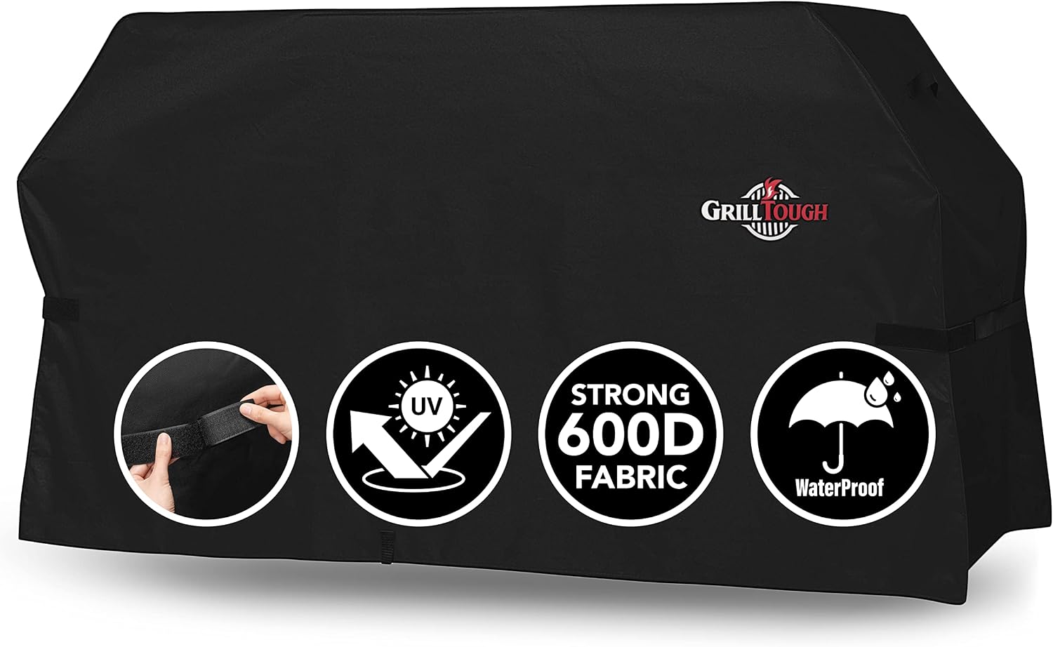 GrillTough グリルタフ 高耐久 グリドルカバー 屋外用グリドル用 31インチ 防水 耐候性 UV&色あせ防止 マジックテープストラップ付き フラットグリル用 BBQカバー ブラック