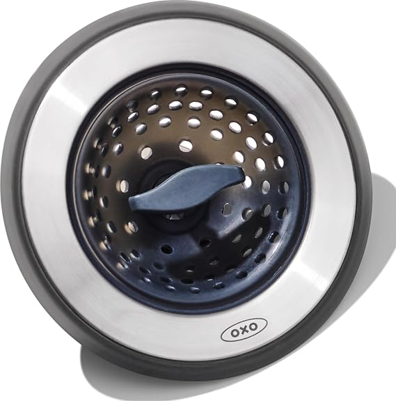 OXO Good Grips 2-in-1 Sink Strainer Stopper, Kitchen Sink Stopper | Catches Debris And Stops Drain, Easy-Lift Tab, Flexible Silicone, Fits Standard Drains, Dishwasher Safe, Kitchen Sink