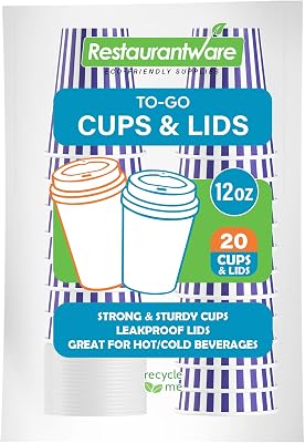 12 Ounce Disposable Coffee Cups With Lids, 20 Hot Cups With Lids - Sleeves Sold Separately, Single Wall, Purple And White Stripe Paper Coffee Cups, For All Kinds Of Beverages - Restaurantware