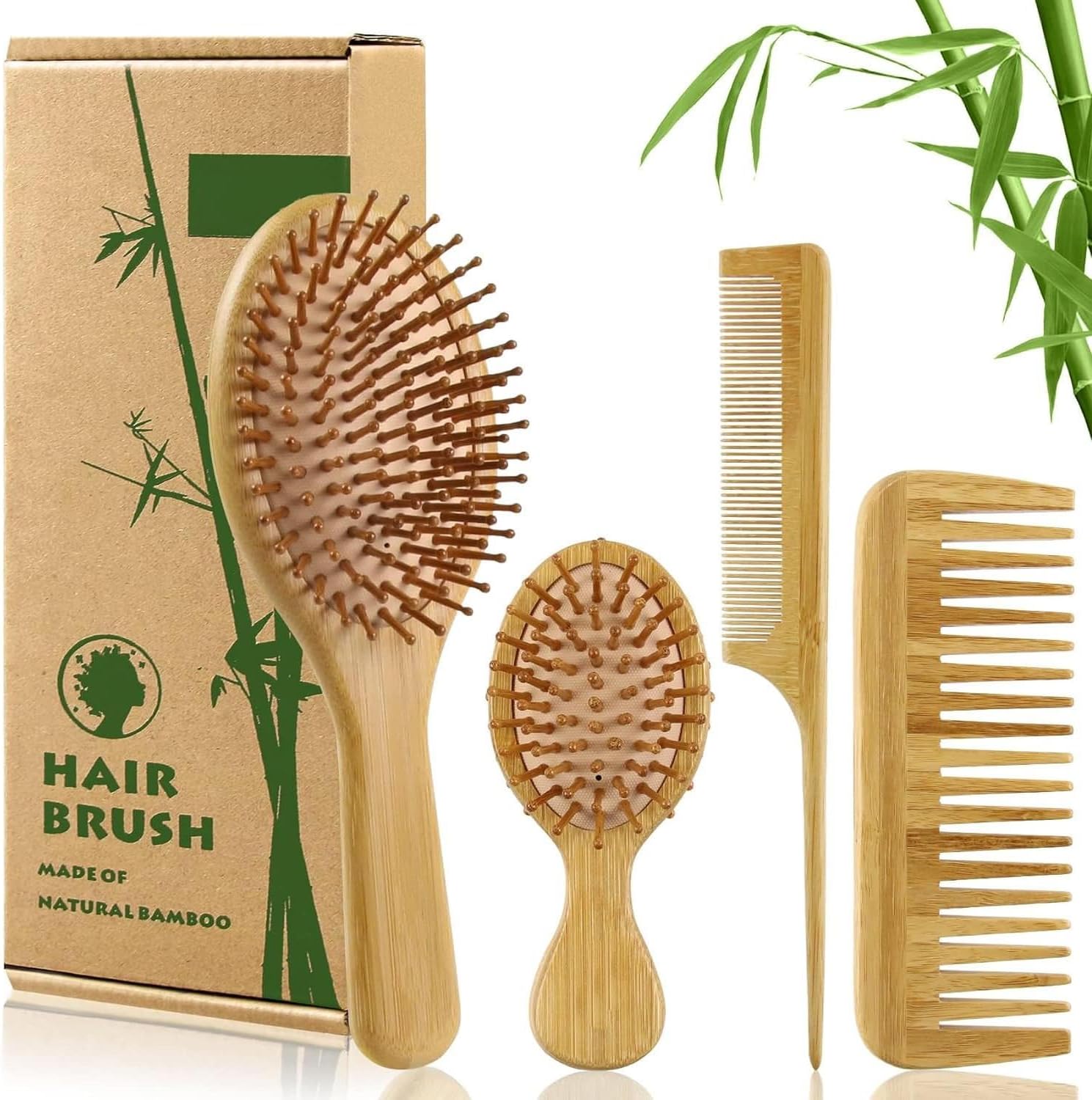 Valkyrie 4Pcs Natural Bamboo Brush Comb Set 100% Bamboo Original Set