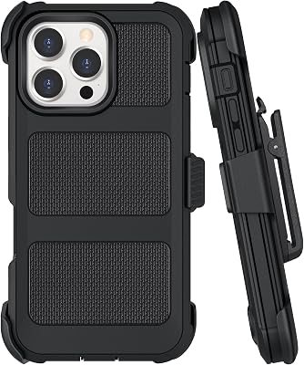 Belt Clip Holster Compatible with iPhone 16 Pro Max Defender Case with 360 Rotating Stand - Heavy Duty Protection Anti-Drop Shockproof, Black