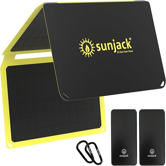 25 Watt Foldable IP67 Waterproof ETFE Monocrystalline Solar Panel + 2X 10000mAh Power Banks with USB-A and USB-C for Cell Phones, Tablets and Portable for Backpacking, Camping, Hiking