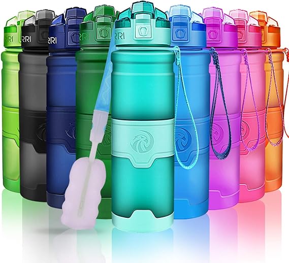 ZORRI Sports Water Bottle, 400/500/700ml/1L, BPA Free Leak Proof Tritan Lightweight Bottles for Outdoors,Camping,Cycling,Fitness,Gym,Yoga- Kids/Adults Drink Bottles with Filter, Lockable Pop Open Lid