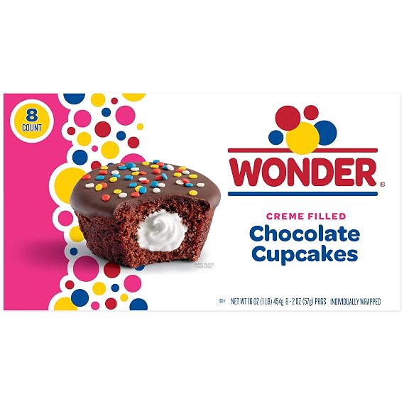 Wonder Creme Filled Chocolate Cupcakes, Individually Wrapped Cupcakes, 8 Count