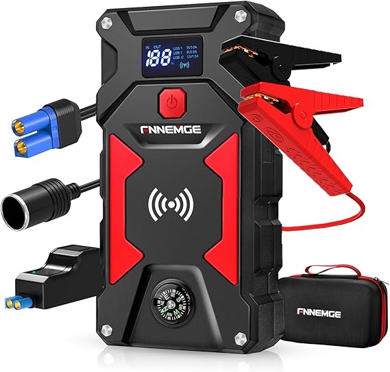 FNNEMGE Car Jump Starter, 5000A Peak 24800mAh 12V Car Battery StarterUp to All Gas, 8.0L Diesel Engine, with with USB Charge Output Port,LED Light,HD