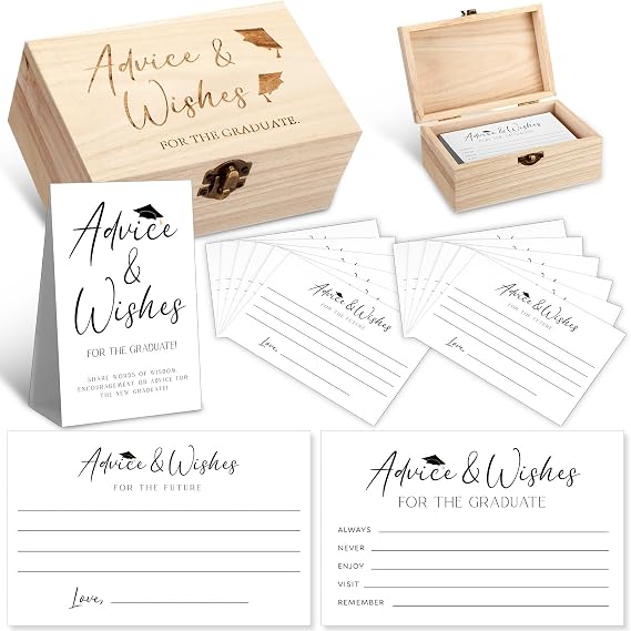 Sinload 52pcs 2026 Graduation Advice and Wishes for Graduation Decorations Cards Box with 50pcs Advice Cards for College, High School, University Grad and Wishes(Classic)