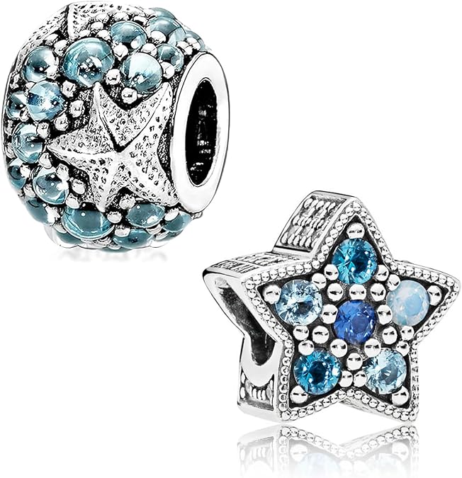 2PCS Summer Oceanic Starfish Charms 925 Sterling Silver with Cubic Zirconia
