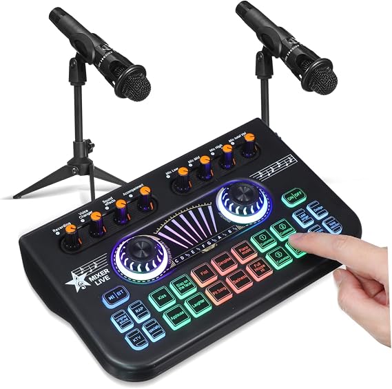 Studio Microphone Bundle Professional Podcast Equipment Bundle Podcast Mixer Recording Sound Card Gaming Voice Changer Live Sound Audio Black