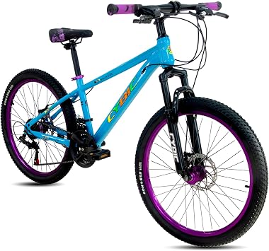 CYBIC 24 Inch Kids Mountain Bike - Boys & Girls Ages 8-14, Disc Brakes & Suspension Fork, Cartoon Decals, Trail Ready Bicycle