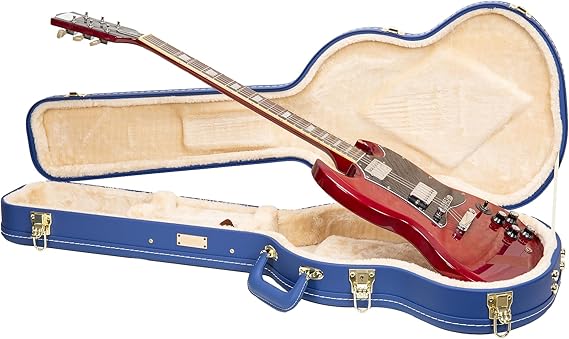 Crossrock Wooden Electric Guitar Case for Gibson SG | Vibrant Blue Faux Leather, Burgundy Velvet Interior, Lock Designer Series(CRW520SGVB)