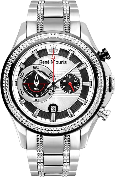 Rene Mouris Trofeo Chronograph Watches for Men - 45MM 316L Stainless Steel Sports Watch - Sapphire Coated Mineral Crystal - 100M Waterproof Wrist Watches with 316L Stainless Steel Band.