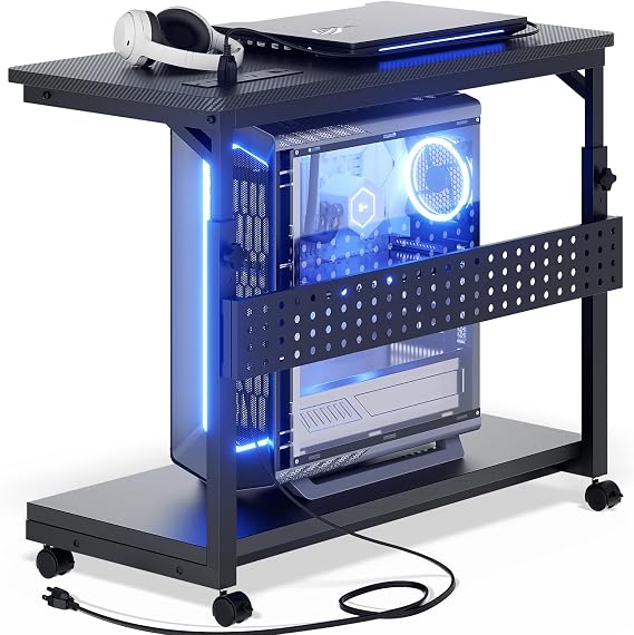 Besiost Computer Tower Stand with Outlets, PC Stand for Floor