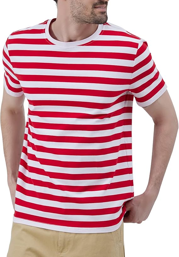 Men's T-Shirts Short Sleeve Striped Crew Neck Cotton Top