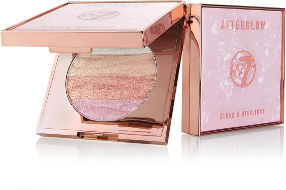 W7 Afterglow Blusher and Highlight Compact - Pink and Gold