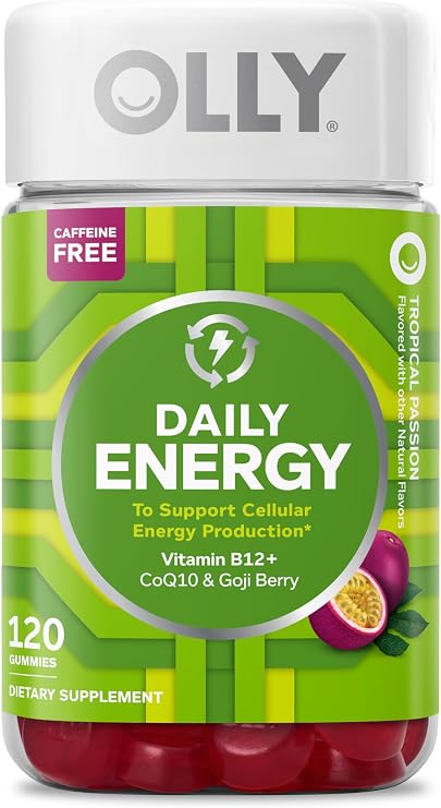 OLLY Daily Energy, Caffeine Free, 300 mcg Vitamin B12, CoQ10-120 Count