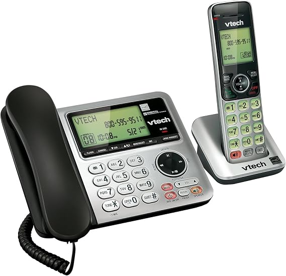 VTech CS6649 DECT 6.0 Expandable Corded/Cordless Phone with Answering System and Caller ID/Call Waiting, Silver/Black with 1 Handset