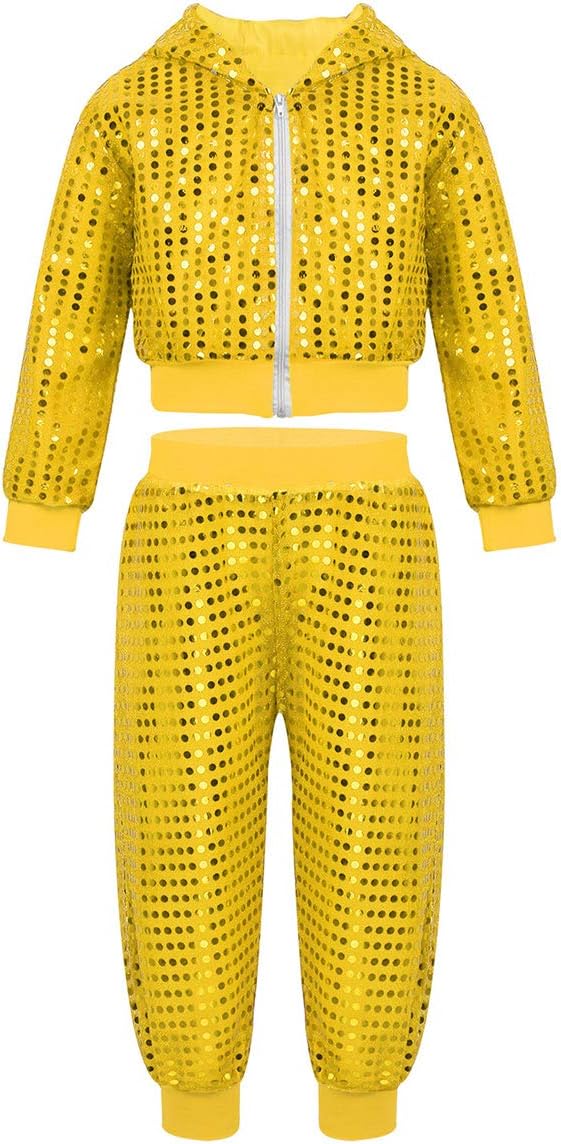 iEFiEL Kids Girls Sequins Hip Hop Modern Jazz Street Dance Costume Children Stage Performances Dress Outfit