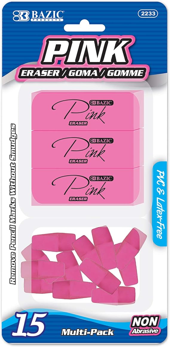 BAZIC Eraser Sets Eraser, Pink (2233)