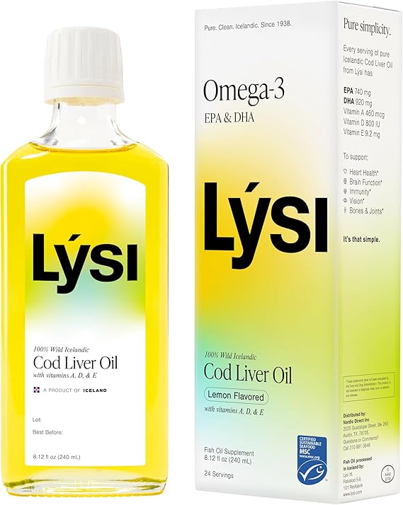 LYSI Icelandic Cod Liver Oil Liquid Supplement, Lemon, 8.12 fl oz
