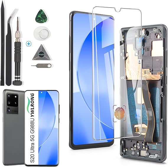 Samsung Galaxy S20 Ultra 5G OLED Screen Replacement for Samsung S20 Ultra 5G G988 G988U G988U1 G9880 LCD Screen Touch Screen Digitizer Assembly with Tools (Support Fingerprints Black)