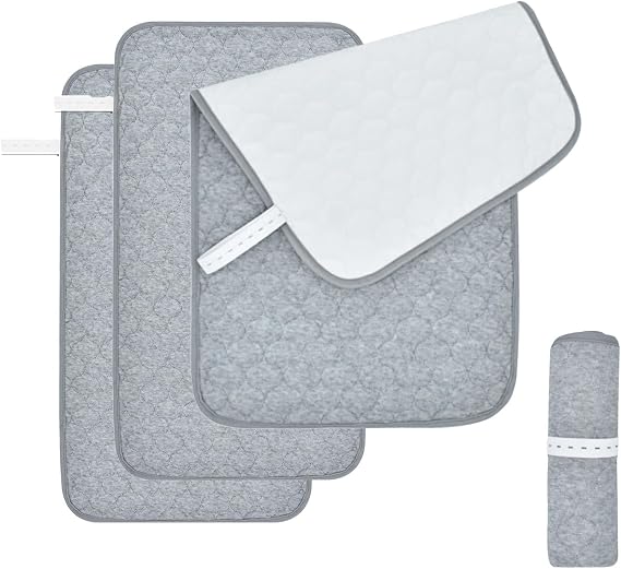 3 Pack Changing Mat Portable Nappy Change Mat Unisex Infant Diapering Sheet Protector Cotton Absorbent Liner & Baby Towel Breathable Muslin Cotton & Absorbent Terry Cloth Machine Washable