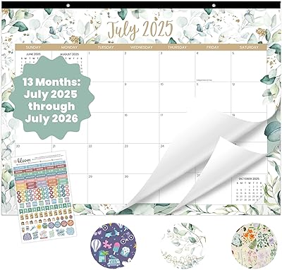 bloom daily planners Desk Calendar 2025-2026 - Academic Year Large Wall Calendar July 2025 - July 2026 - 21 x 16 Desktop or Hanging Monthly Planner with Stickers for Home or Office - Greenery
