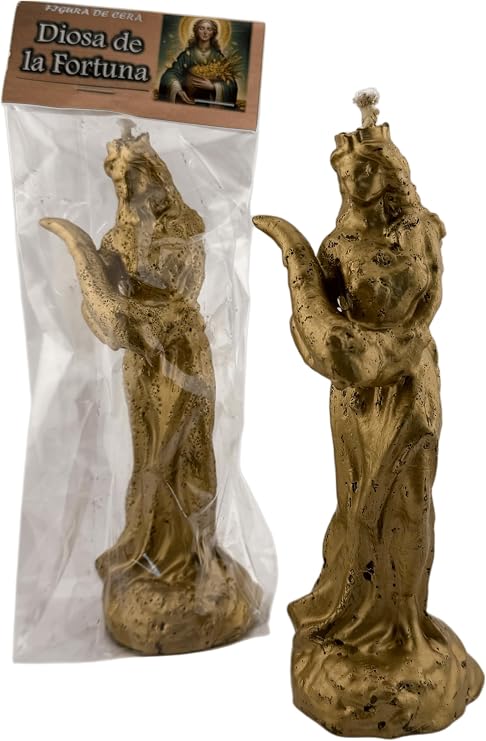 HOSTENATURA Golden Fortune Goddess Candle 16x5.4cm | Prosperity, Abundance and Good Luck | Decorative Esoteric Candle and Ritual