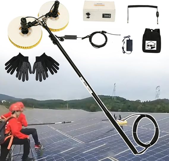 Photovoltaic Panel Cleaning Machine | Double-head | Electric Solar Panel Brush | Counter-Rotate | Window Solar Panel Cleaning Tool for Commercial and Home Use (with Accessory Bag)