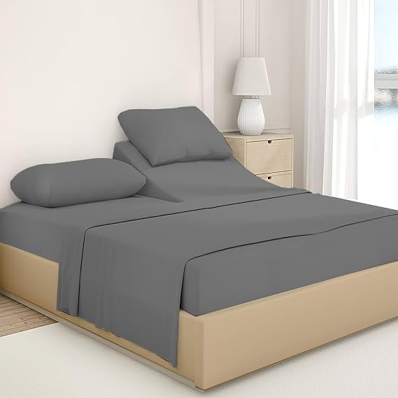 Split Top King Sheets Sets for Adjustable Beds - 100% Natural Cotton Split Head King Sheets - 34 inch Down Flex Head King Split Sheet Set for Sleep Number Bed - 4 Piece (Dark Grey)