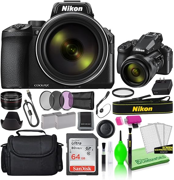 Nikon COOLPIX P950 16MP 83x Optical Zoom Digital Camera (26532) Deluxe Bundle Kit -Includes- Sandisk 64GB SD Card + Large Camera Bag + Filter Kit + Spare Battery + Telephoto Lens + More