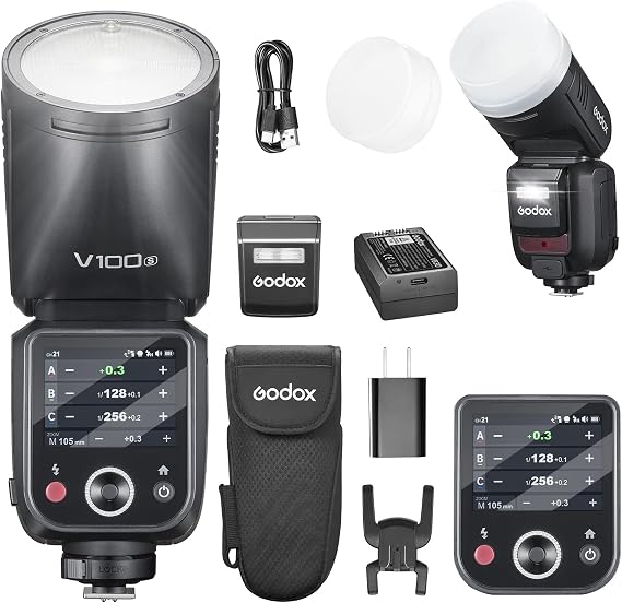 GODOX V100S U Flash V100-S USA 100w Round Head Touchscreen TTL Flash for Sony 2.4G Wireless with External Flash and Global Shutter Flash Sync 1/80000s Built-in 2980mAH Li-ion Battery(USA Version)
