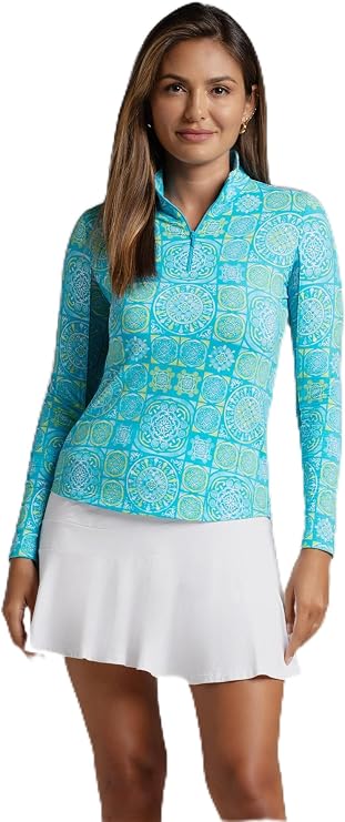 IBKUL Athleisure Wear Sun Protective UPF 50+ Icefil Cooling-Colette Print Long Sleeve Mock Neck Top-10090