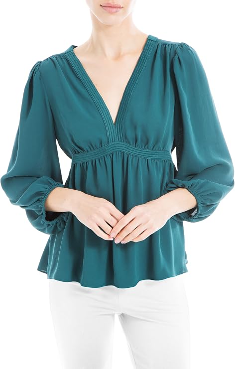 Max Studio Women's Long Sleeve V-Neck Empire Waist Blouse