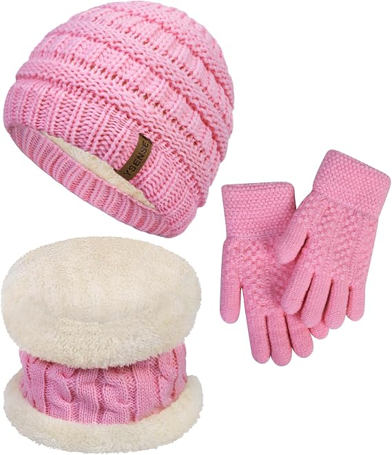 YSense 3 Pcs Kids Winter Beanie Hat Scarf Gloves Set